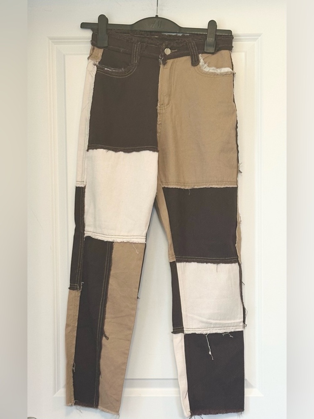 CALICO Cr Pants Brown Camel Cream Cotton Hi Rise Distressed Size M 28x27